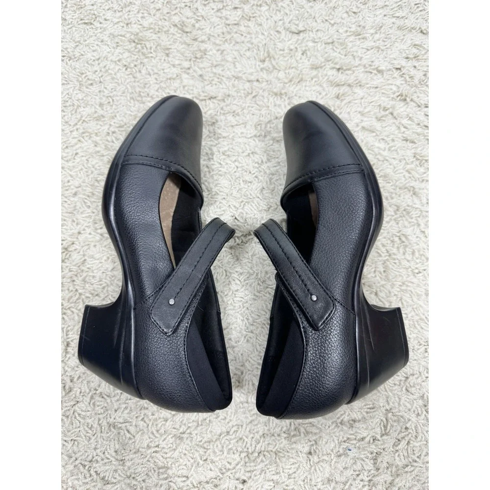 Clark's Black Leather Emily Pearl Mary Jane Block Heel Comfort Shoes Women's 7M - Picture 7 of 9